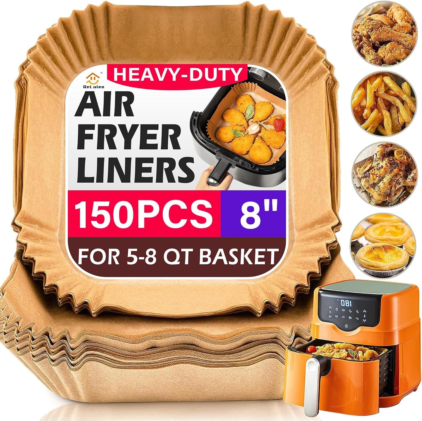 150Pcs Air Fryer Liners Disposable, 8 Inch Paper for 5-8 QT Air Fryers | Square Unbleached Paper for Ninja Air Fryer Basket, Non-Stick, Greaseproof for Baking, Roasting, Oven, Airfryer Accessories