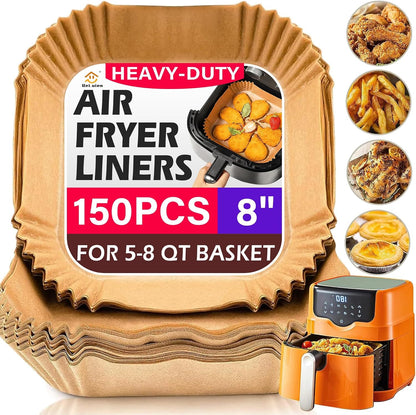 150Pcs Air Fryer Liners Disposable, 8 Inch Paper for 5-8 QT Air Fryers | Square Unbleached Paper for Ninja Air Fryer Basket, Non-Stick, Greaseproof for Baking, Roasting, Oven, Airfryer Accessories