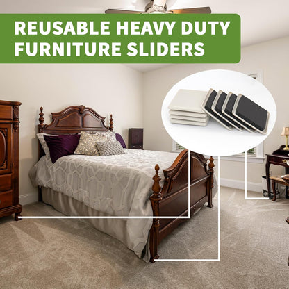 Furniture Sliders for Carpet 8 PCS - 3 1/2" Brown | Furniture Moving Sliders, Carpet Sliders for Furniture, Square Furniture Movers Sliders - Move Your Furniture Easily & Safely