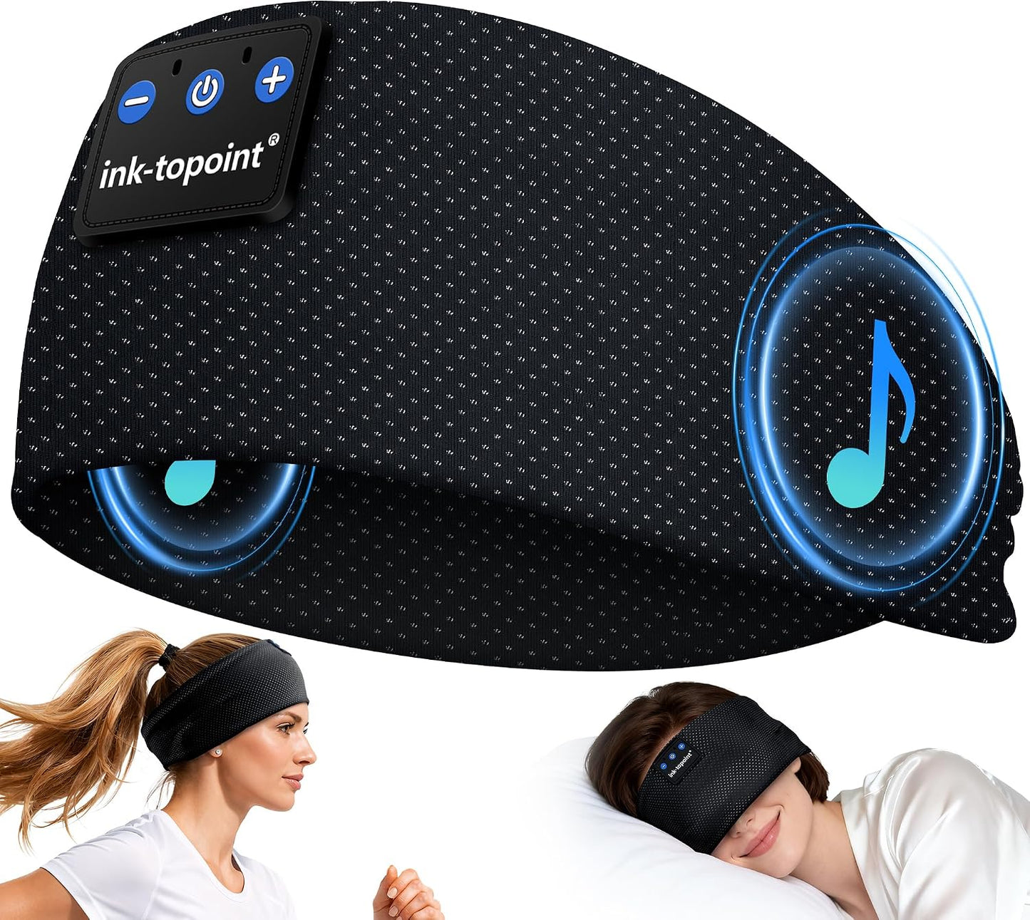 ink-topoint Sleep Headphones Bluetooth Headband, Wireless Sports Earphones | Sleeping Headphone for Side Sleepers with HD Stereo Speakers Breathable Headbands for Running, Yoga, Travel, Women&Men