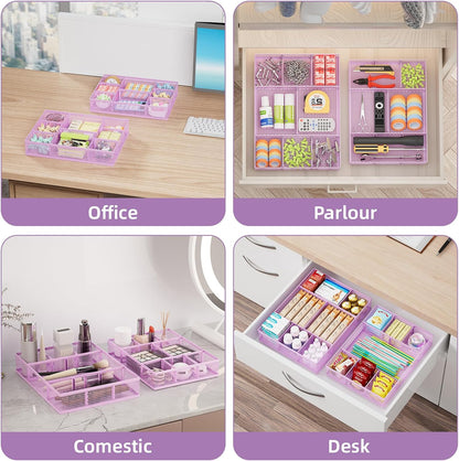 Marbrasse 2 Pack Desk Drawer Organizer, Mesh Drawer Organizer Tray with 8 Adjustable Compartments, Desk Organizers and Accessories, 5 Dividers Drawer for Office Supplies, Makeup & Vanity (Black)