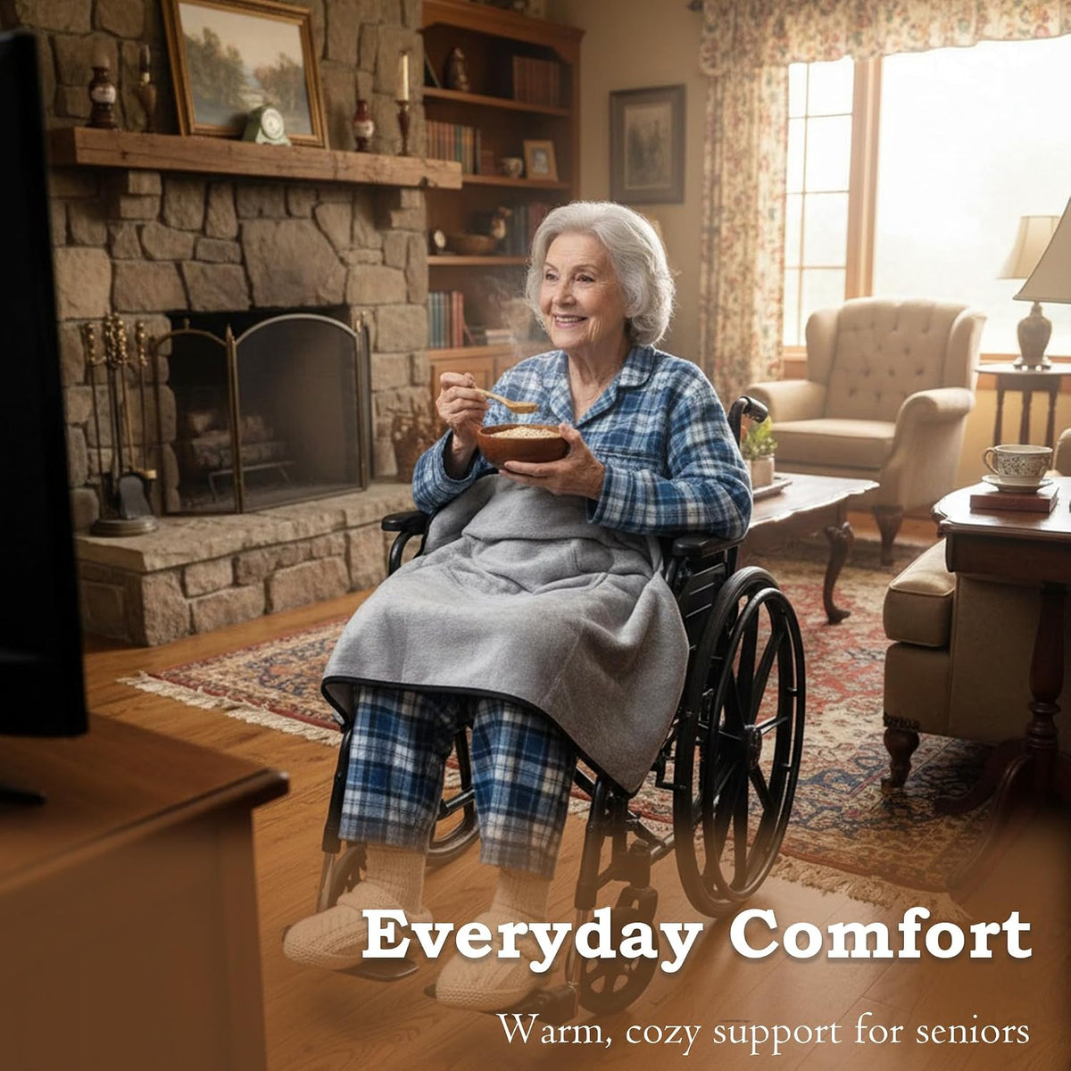 Wheelchair Lap Blanket for Seniors, 43" * 28" Soft Sherpa Lined Knee & Lap Cover, Warm Lightweight Throw with Snap Buttons, Cozy Comfort for Elderly & Caregivers, Wine Red