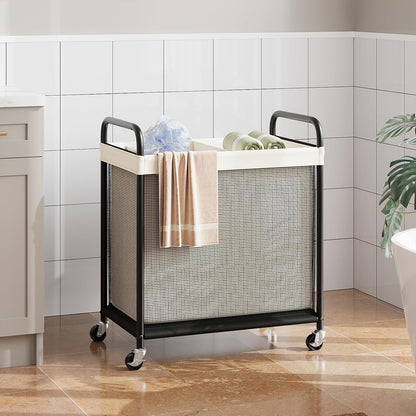 ELYKEN Laundry Hamper 2 Section, 100L Rolling Laundry Sorter with Wheels | Removable Washable Liner Bags, Sturdy Steel Frame and Metal Handle, Double Compartment Clothes Organizer for Laundry Sorting