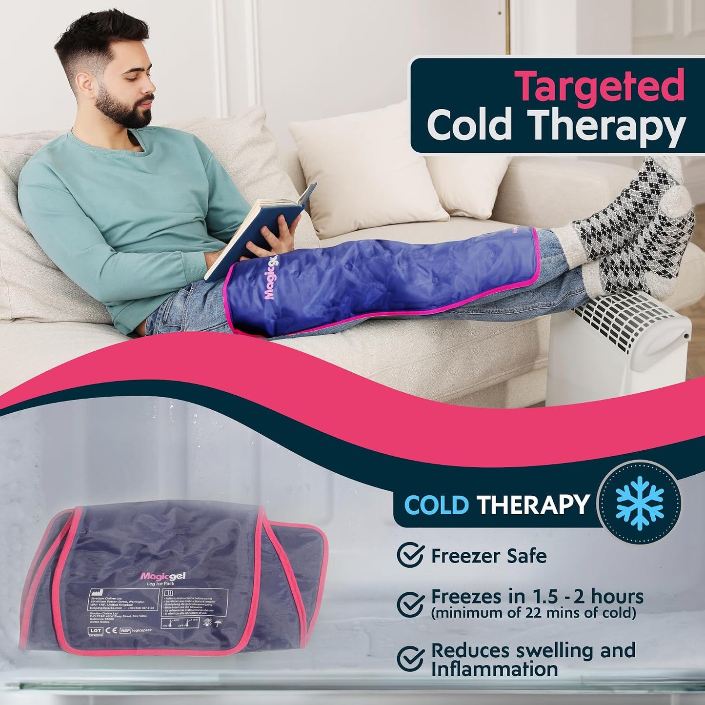 Magic Gel Leg Ice Pack - Professional Cold Therapy - Wrap Around Shin Ice Packs - Full Leg Ice Pack Wrap Around Entire Leg - Cool Down Your Legs Shins Hamstrings - Ice Packs Sleeve