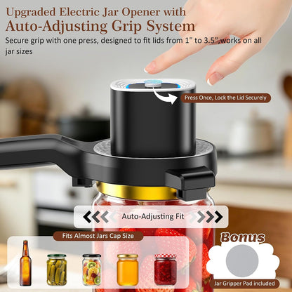 Electric Jar Opener for Seniors with Auto-Adjusting Gripper,Fit 1"-3.5" Cap | Rechargeable Jar & Bottle Openers for Weak Hands and Arthritis, Easy Twist Off Lid Opener with Rubber Gripper Pad，Red