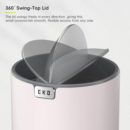 EKO Fandy 0.58 Gal/2.2L Mini Trash Can with Lid, Swing-Top Desktop Trash Can for Bathroom, Countertop, Vanity, Desk or Office, Small Garbage Bin (Blue)