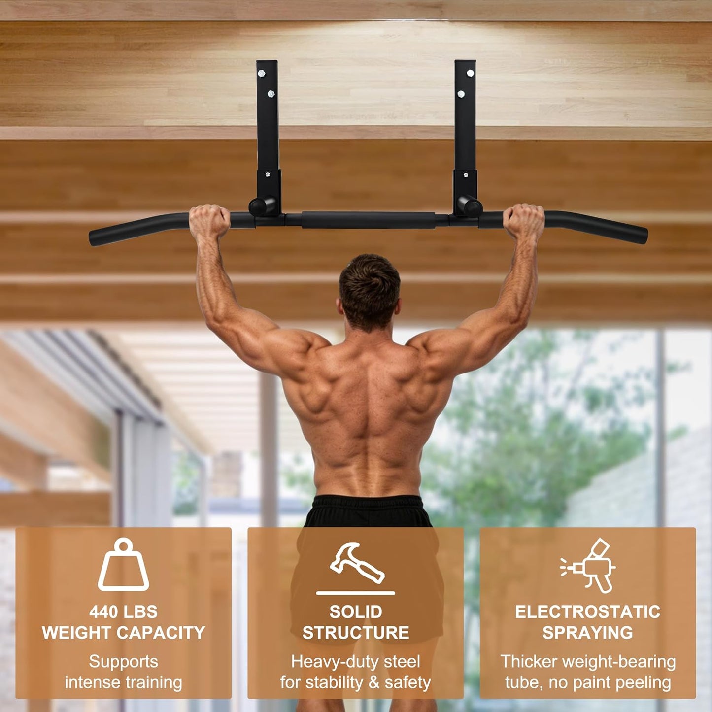Wall Mount Pull Up Bar, Heavy Duty Alloy Steel Hanging Bar for Exercise, Multi-Functional Doorway Pull Up Bar for Home Gym Workout
