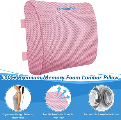 Lumbar Support Pillow for Office Chair, Back Support, Memory Foam, Grey | Improve Sitting Posture & Back Pain Relief. Lumbar Pillow Fits Office, Gaming & Car Chairs with Adjustable Dual Straps