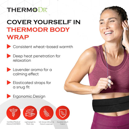 Microwavable Heating Pad for Neck, Back, & Shoulders - Heating Bean Bag Microwavable Pillow w/Elasticated Strap - Wheat & Unscented Heating Pad Wrap - ThermoDR, Red