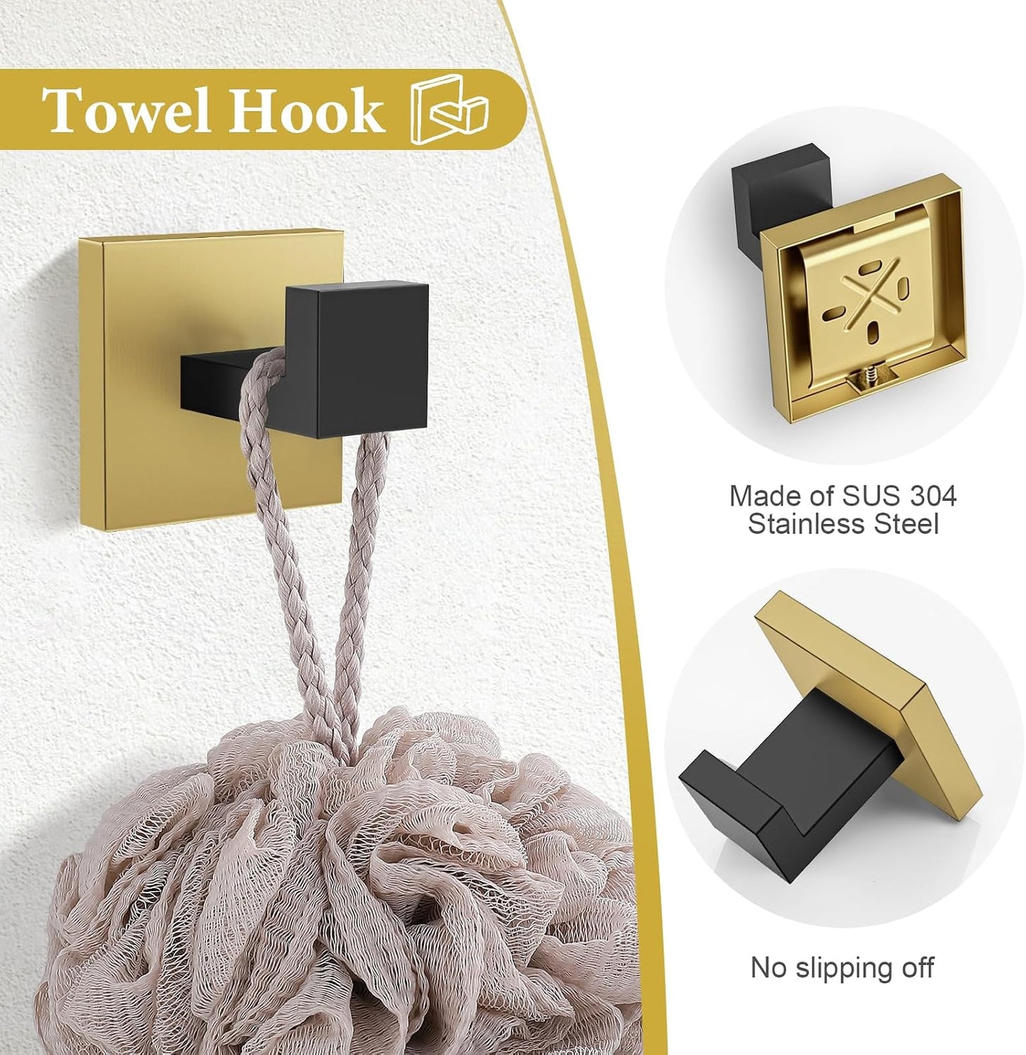 TURS Bathroom Hardware Set Black 4-Piece Towel Bar Set Include 24 Inch Towel Bar Hand Towel Holder Towel Hook Toilet Paper Holder with Shelf Wall Mounted Stainless Steel Bathroom Accessories Set