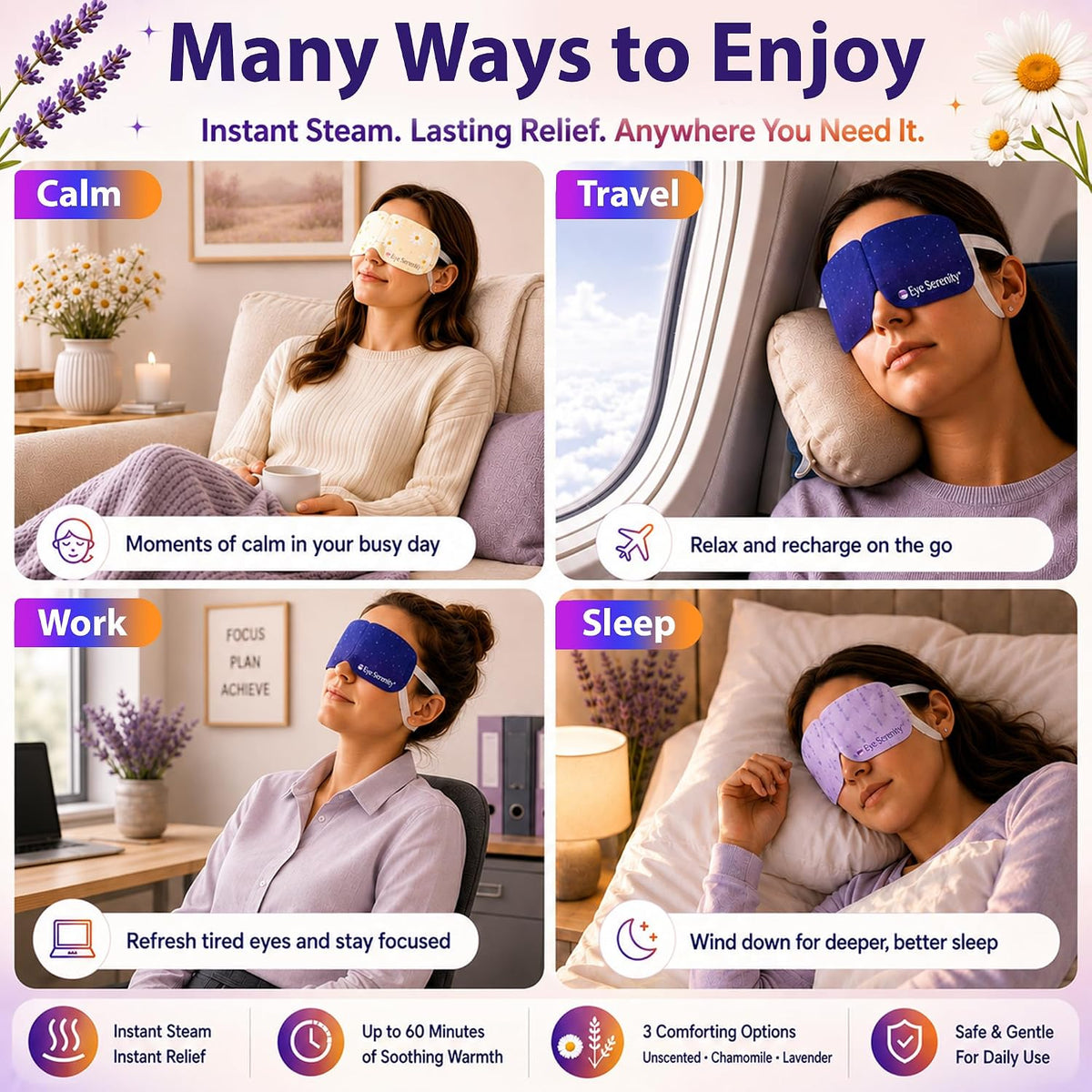 Eye Serenity Steam Eye Mask, Heated Eye Mask Fast Relief for Stye Unscented