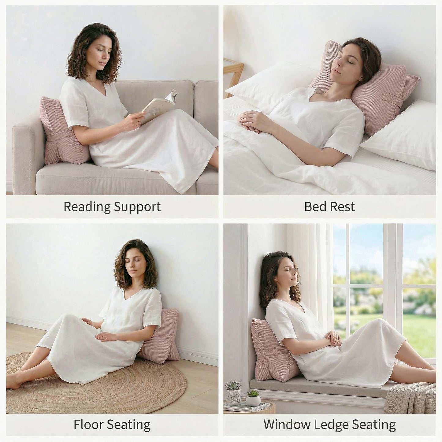 Pat. Pend. Corduroy Lumbar Support Back Pillow for Watching TV, Reading & Gaming, Ergonomic Triangle Support Cushion for Sofa, Armchair & Bed Sitting, Removable Washable Cover, Beige Gray