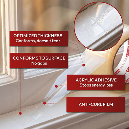 XFasten Transparent Window Weather Stripping Tape 2”x30yds (3-Pack Total 90yds), No Residue Insulation Tape for Windows and Doors, Winter Window Seal