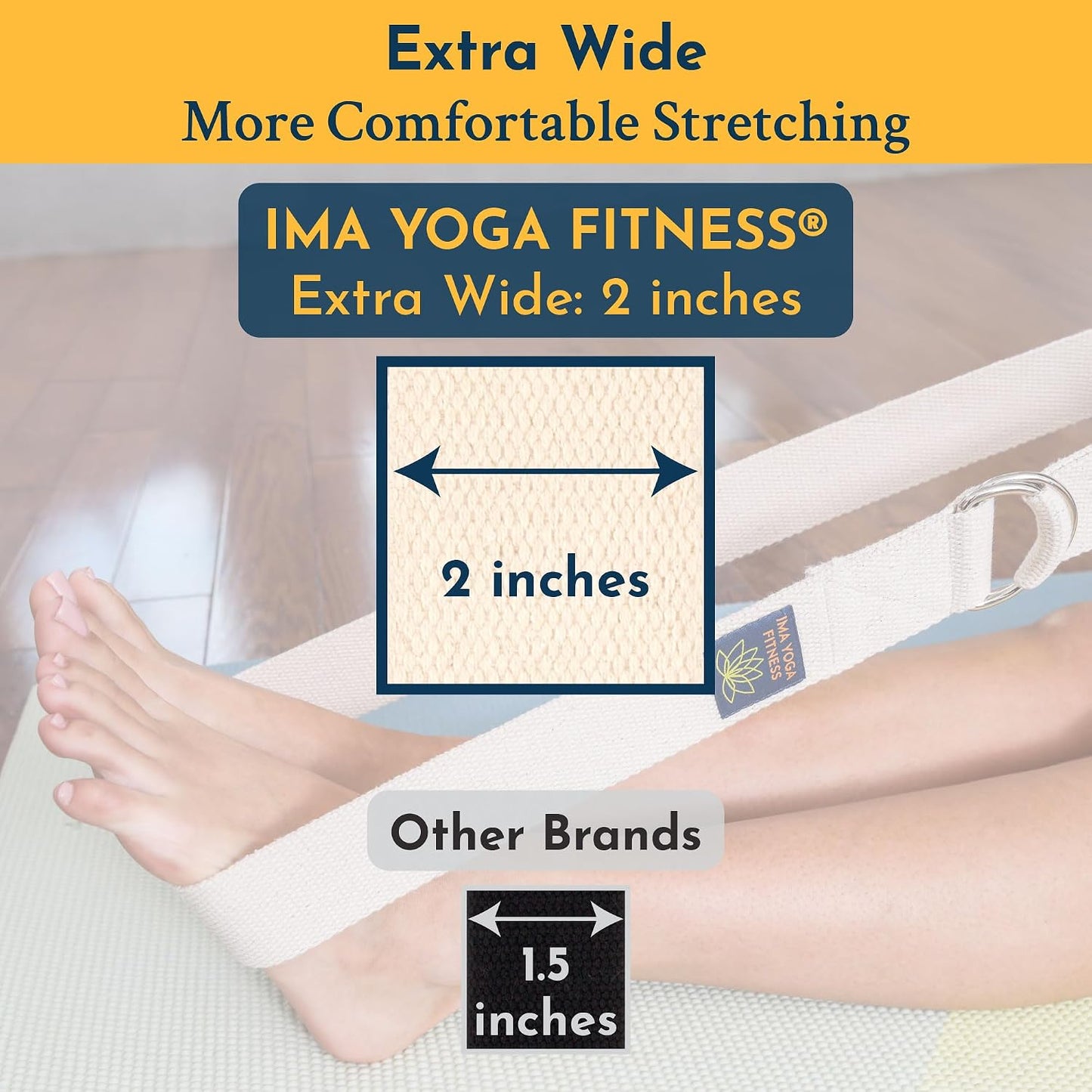 Adaptive Yoga Strap for Stretching - Extra-Wide 2 Inches 100% Cotton Stretch Strap with Steel D-Rings for Physical Therapy, Pilates & Flexibility - Storage Pouch & E-Book