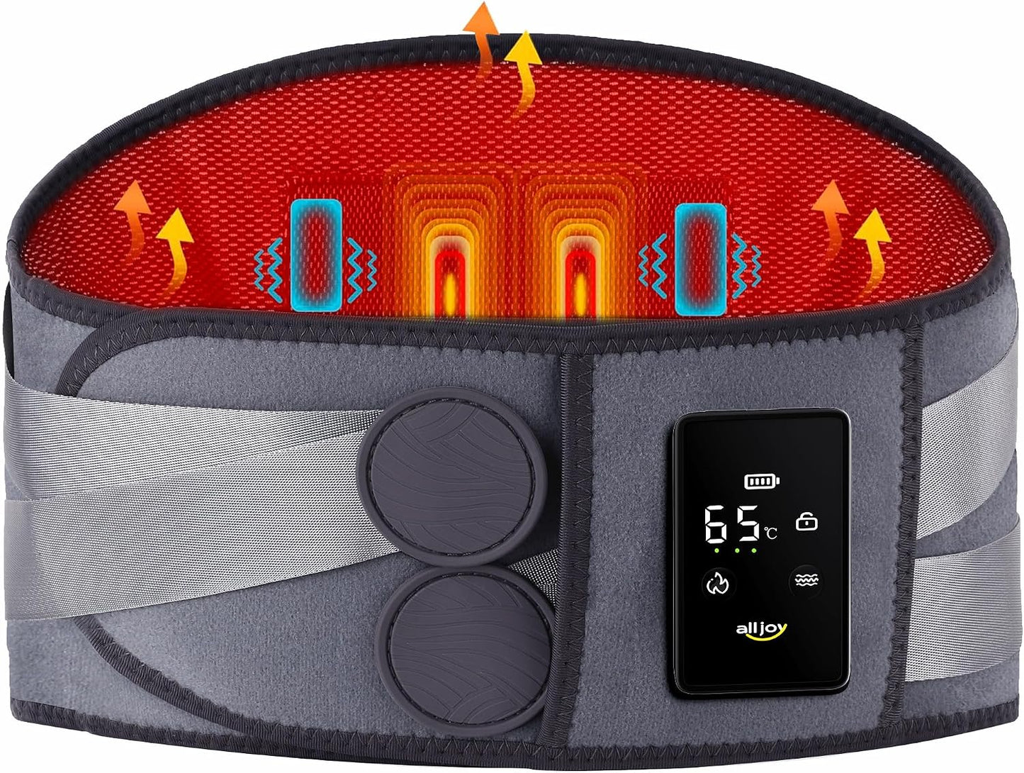 ALLJOY Cordless Heating Pad for Back 67", FSA Eligible Lower Back Massager | Portable Back Heating Pad with Massager for Back, Birthday Gifts for Women Men, 40Mins Auto-off, 3 Heat 5 Vibration - Gray