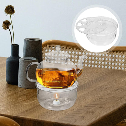 COHEALI Glass Teapot Warmer Base Transparent Heater for Tea with Retro Handmade Design Compact Round Stove Base for Home Office Tea House and Shop Decoration