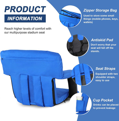 20.5"/25" Wide Stadium Seat for Bleachers w/Back Support Padded Cushion Portable Reclining Bleacher Seats Camping Stadium Chair Waterproof