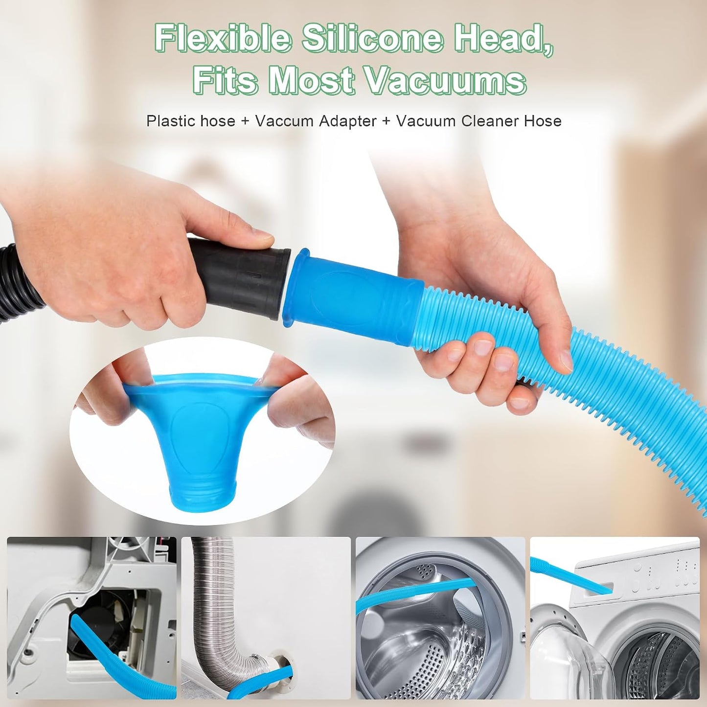 2 PCS Dryer Vent Cleaner Kit Compatible with Most Vacuum Cleaner | Dryer Lint Brush and Vacuum Hose Attachment with Universal Elastic Connector, Quickly Lint Remover