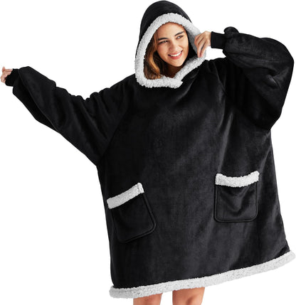 Bedsure Wearable Blanket Sherpa Hoodie Gifts, Sweatshirt, Grey, Standard