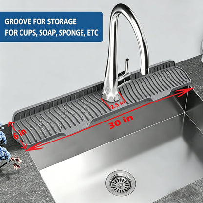 Kitchen Sink Splash Guard Gen2-30" x 6'' Silicone Sink Mat Splash Guard fit for Countertop, Bathroom,Farmhouse,RV by EBIGIC (Grey)