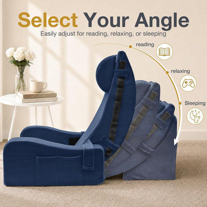 Sasttie 15-25 inch Adjustable Reading Pillow with Armrests, Dark Grey | Back Rest Pillow with Secure Side Straps, Memory Foam Back Support Cushion Bed Chair for Reading, Gaming & Relaxing