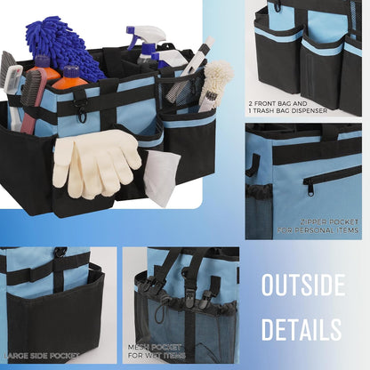 SCAVATA Wearable Cleaning Caddy, Cleaning Caddy Supplies Organizer with Handle & Shoulder Straps for Housekeepers, Under Sink & Car Cleaning Tool Organizers Bag with 4 Foldable Divider (NavyBlue)