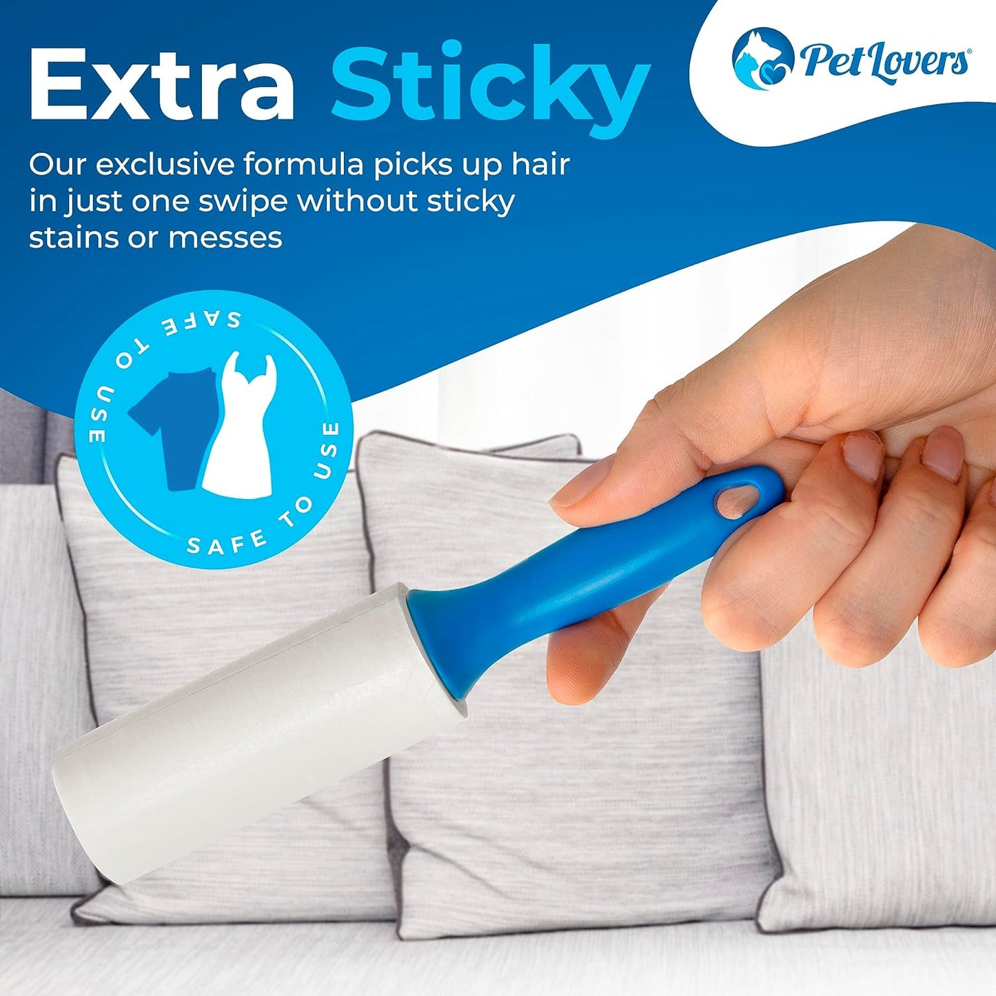 PetLovers Extra Sticky Lint Roller Mega Value Set 450 Sheets for Pet Hair Removal and Clothes, Dog and Cat Lint Remover 5 Pack