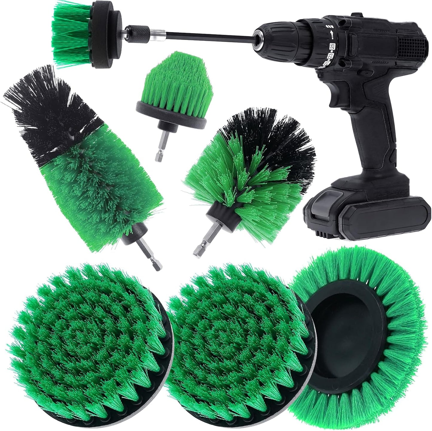 8 Pcs Drill Brush Attachment Set - Power Scrub Brush Kit | Brush Drill with Extend Long Attachmen - All Purpose Household Cleaning Brushes for Car, Grout, Floor, Tub, Bathroom