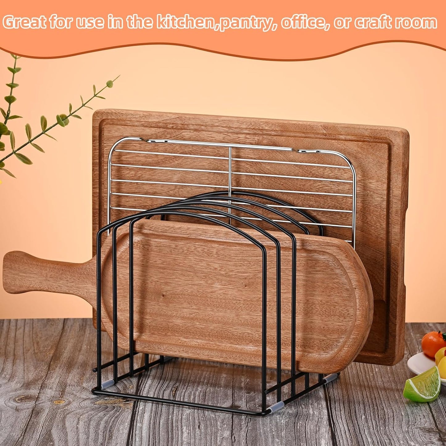 Cutting Board Organizer, Matte Black | Heavy Duty Rack, 2 Extra Wide (1.38") & 3 Narrow (0.78") Slots