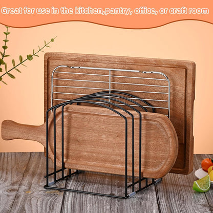 Cutting Board Organizer, Matte Black | Heavy Duty Rack, 2 Extra Wide (1.38") & 3 Narrow (0.78") Slots