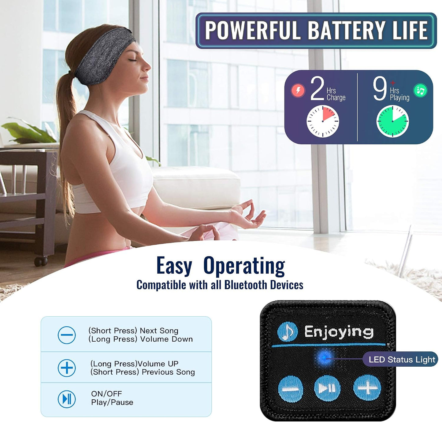 Sleep Headphones Headband, Bluetooth 5.4 Sleeping Headphones for Side Sleepers, Wireless Headband Headphones with Ultra-Thin Stereo Speakers for Sports, Workout, Travel, Meditation