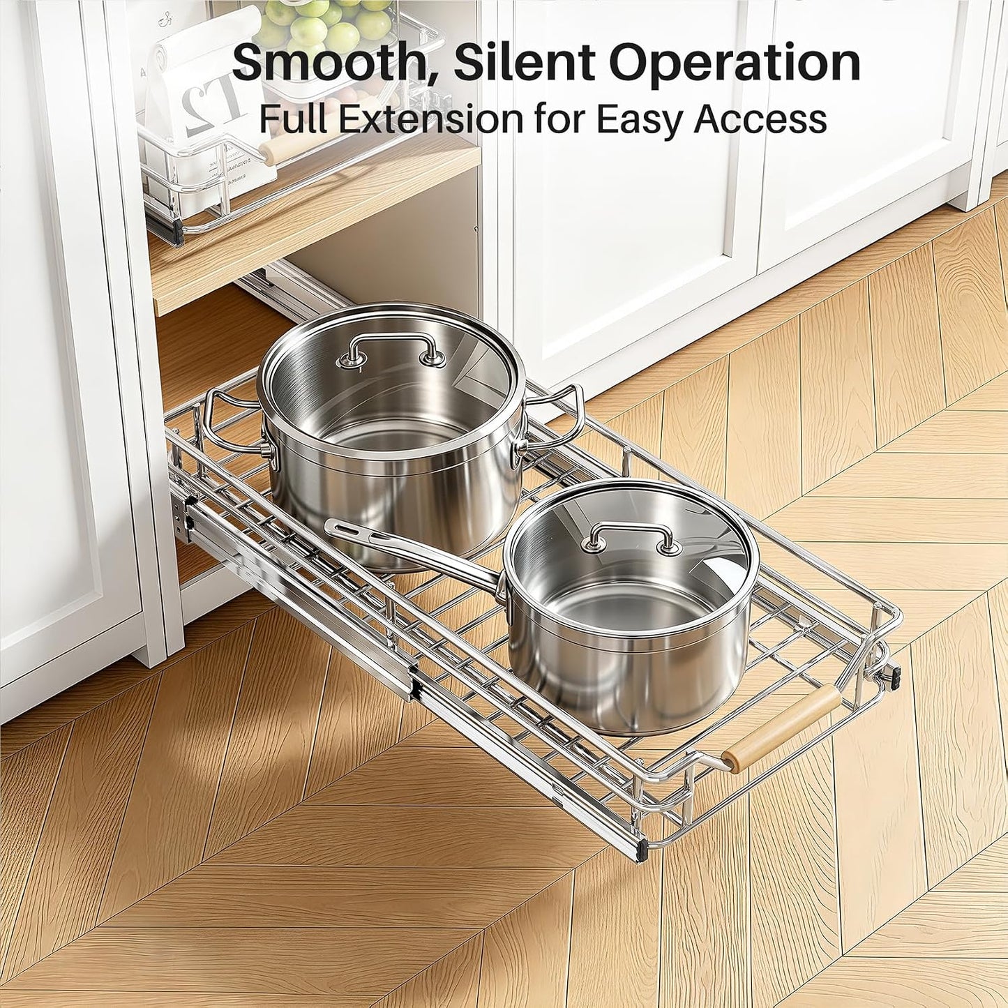 Pull out Cabinet Organizer, 15"W X 21"D, Heavy Duty Smooth Sliding Under Cabinet Shelves for Pots and Pans, Full-Extension Roll out Drawers, Slide out Organization for Home Kitchen Pantry