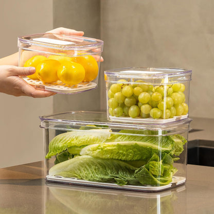 Felli Duo Fresh Produce Saver for Fridge, Fruit Vegetable Container with Vent & Drainage in Bottom for Wash, Colander Strainer Storage Bin for Refrigerator, Berry Lettuce Keeper