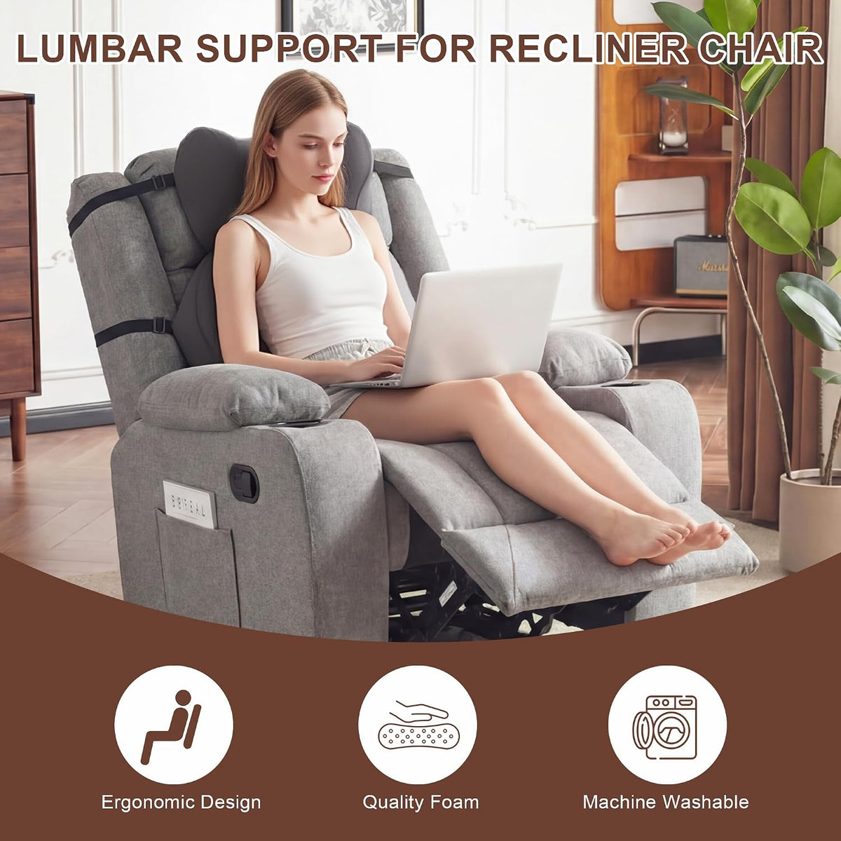 ROYALAY 2 Pcs Recliner Pillow for Neck Lumbar Support, Memory Foam Lumbar Pillow for Recliner with Adjustable Headrest, Back Support for Office Chairs Couch