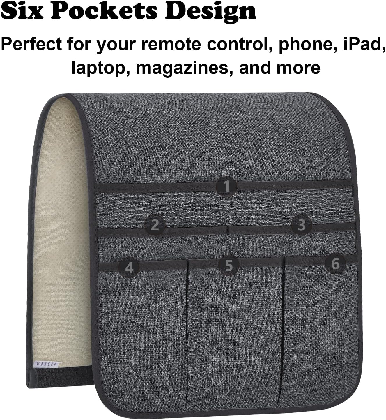 Teniux Remote Control Holder GRS Certified Armchair Caddy for Recliner Couch, Recycled Material Non-Slip Armrest Organizer with 5 Pockets for Magazine, Tablet, Phone, iPad (Dark Grey)