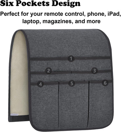 Teniux Remote Control Holder GRS Certified Armchair Caddy for Recliner Couch, Recycled Material Non-Slip Armrest Organizer with 5 Pockets for Magazine, Tablet, Phone, iPad (Dark Grey)