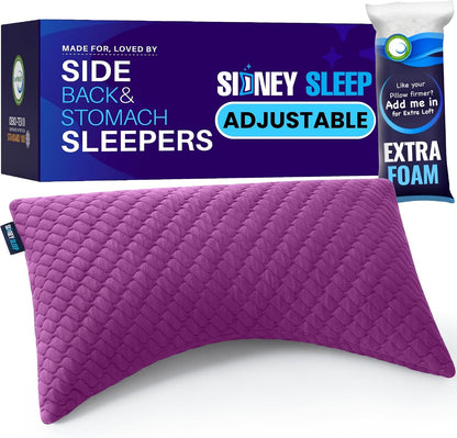 Sidney Sleep Adjustable Curved Pillows for Neck and Shoulder Support with Extra Shredded Fill - Cervical Contour Pillow for Side and Back Sleepers - Queen Size 19" x 29" CertiPUR-US Certified (White)