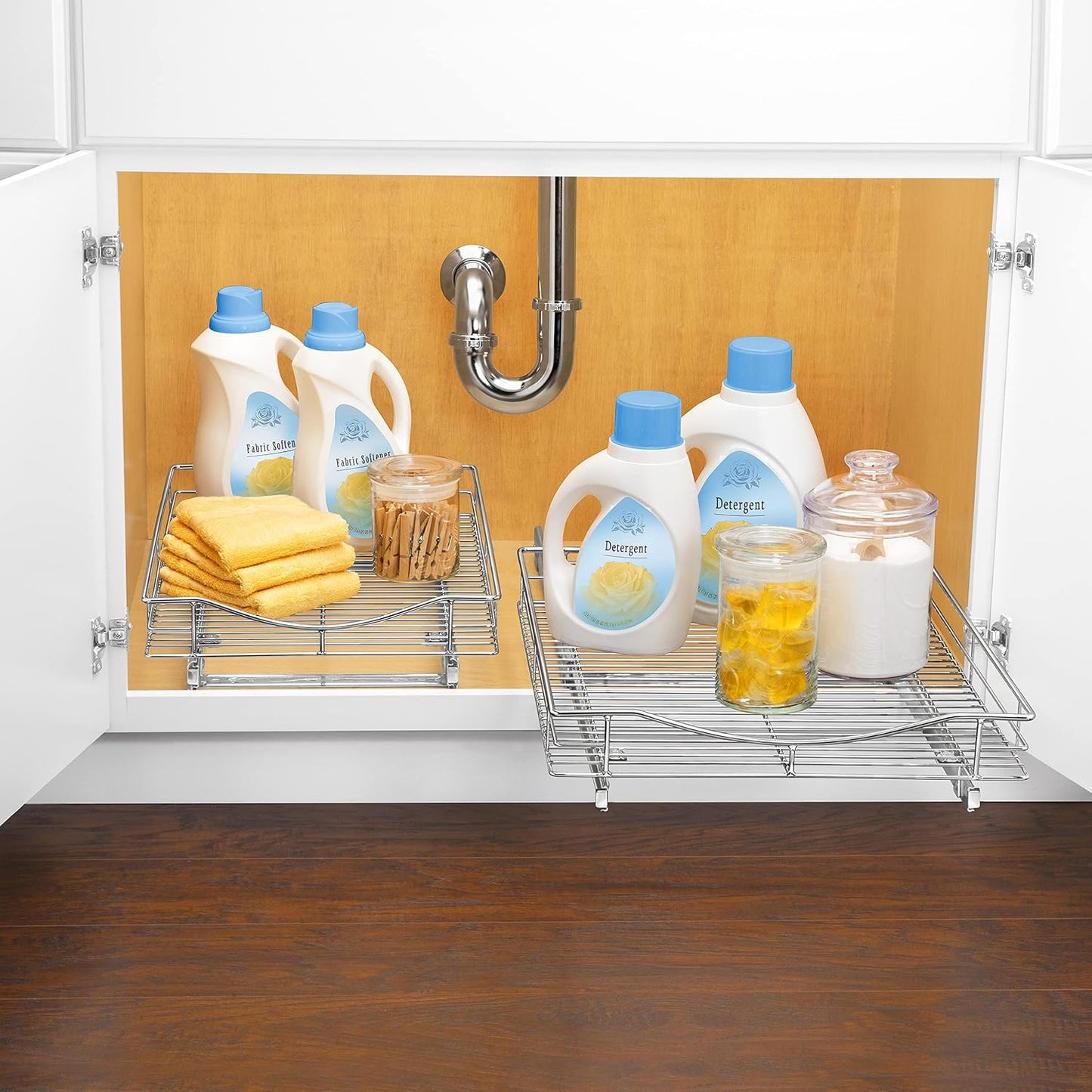 LYNK PROFESSIONAL® Pull Out Cabinet Organizer, Kitchen Slide Out Drawer | 14W x 21D chrome rollout shelf creates easy-access storage for cookware, pantry items and kitchen essentials inside cabinets