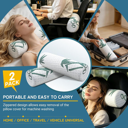 Asatdd Cervical Neck Roll Pillow 2 Pack, Round Bolster Pillow with Washable Cover for Lumbar Legs Support, Sleeping, Office and Travel, 5" x 17"