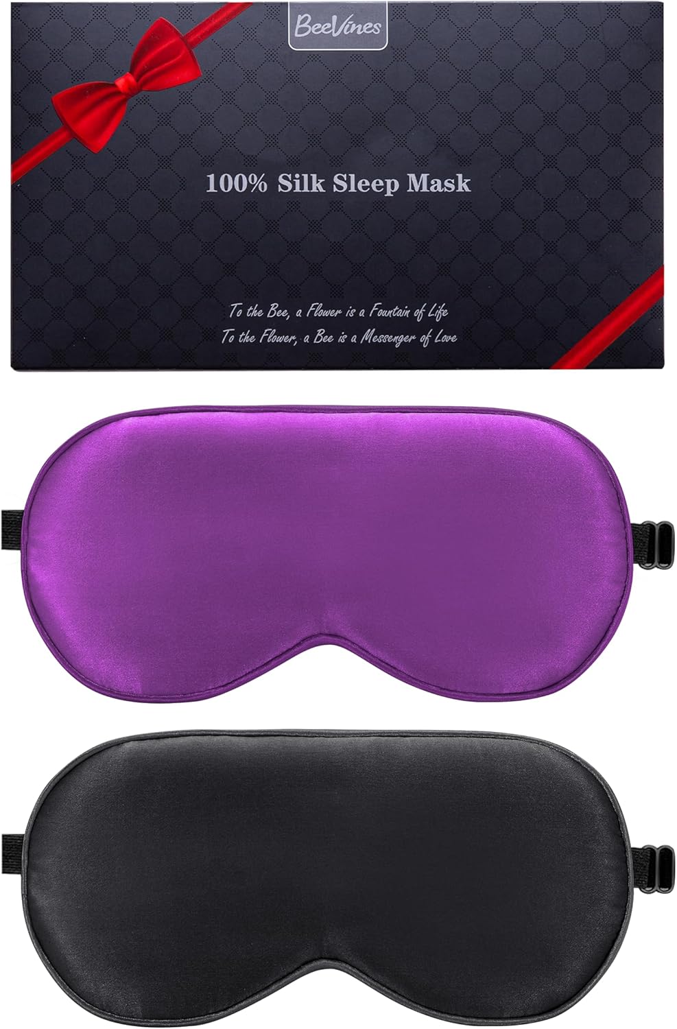 BeeVines 100% Mulberry Silk Sleep Mask, Light Blocking Eye Masks (2 Packs)