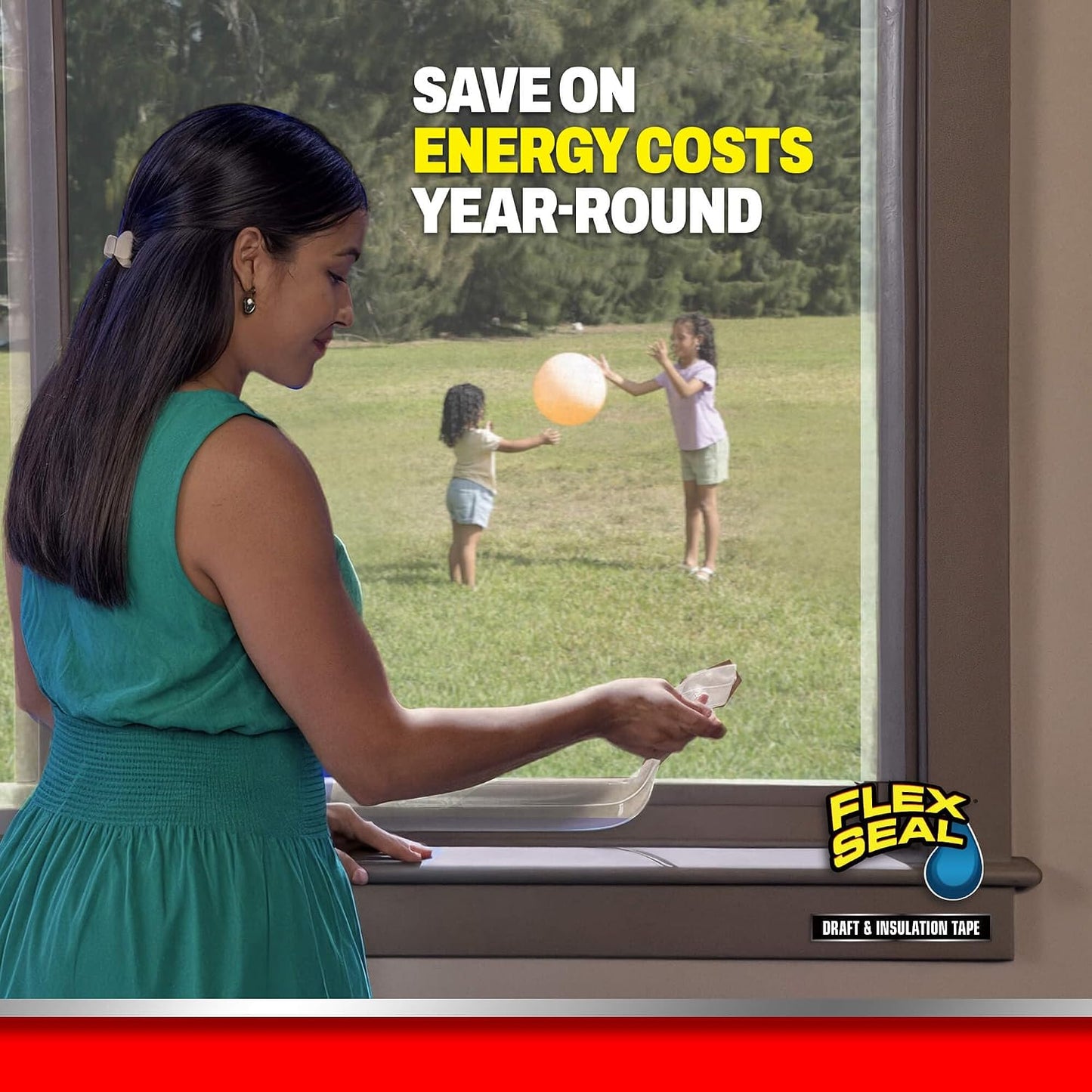Flex Seal Draft and Insulation Sealing Tape, Flexible, Rubberized, Weatherproof Strip for Windows, Doors, Vents, Works on Wood, Glass, Tile, Metal, Plastic, Fiberglass, Clear, 2 in x 16 ft, Pack of 1
