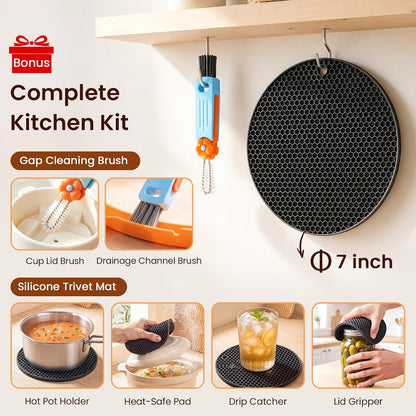 Microwave Splatter Cover for Food with Water Steamer 12inch, Food-Grade | Microwave Splatter Guard, BPA-Free, Microwave-Safe, Rotating Vent, Anti-Scald Handle, with Silicone Trivet and Gap Brush