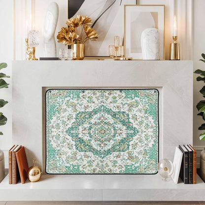 Magnetic Fireplace Cover Grey Medieval Flowers Fireplace Screen Decorative Retro Bohemian Pattern Insulation Fireplace Blocker Save Energy Fireplace Draft Stopper Covers for Living Room 39x32 Inch