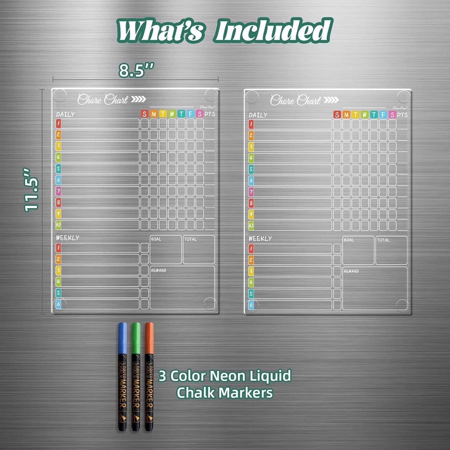 Clear Non-Magnetic Calendar Set for Fridge - Dry Erase Transparent Monthly and Weekly Calendar, List and Blank Whiteboard - Sticks to Wall, Glass, Door, Any Smooth Surfaces