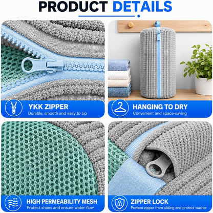 2 Pack Shoe Washing Machine Bag, Laundry Shoe Bag for Washer and Dryer, Reusable Shoe Cleaning Bag for Sneakers and All Shoes Types with Self-Locking Zipper (Yellow)