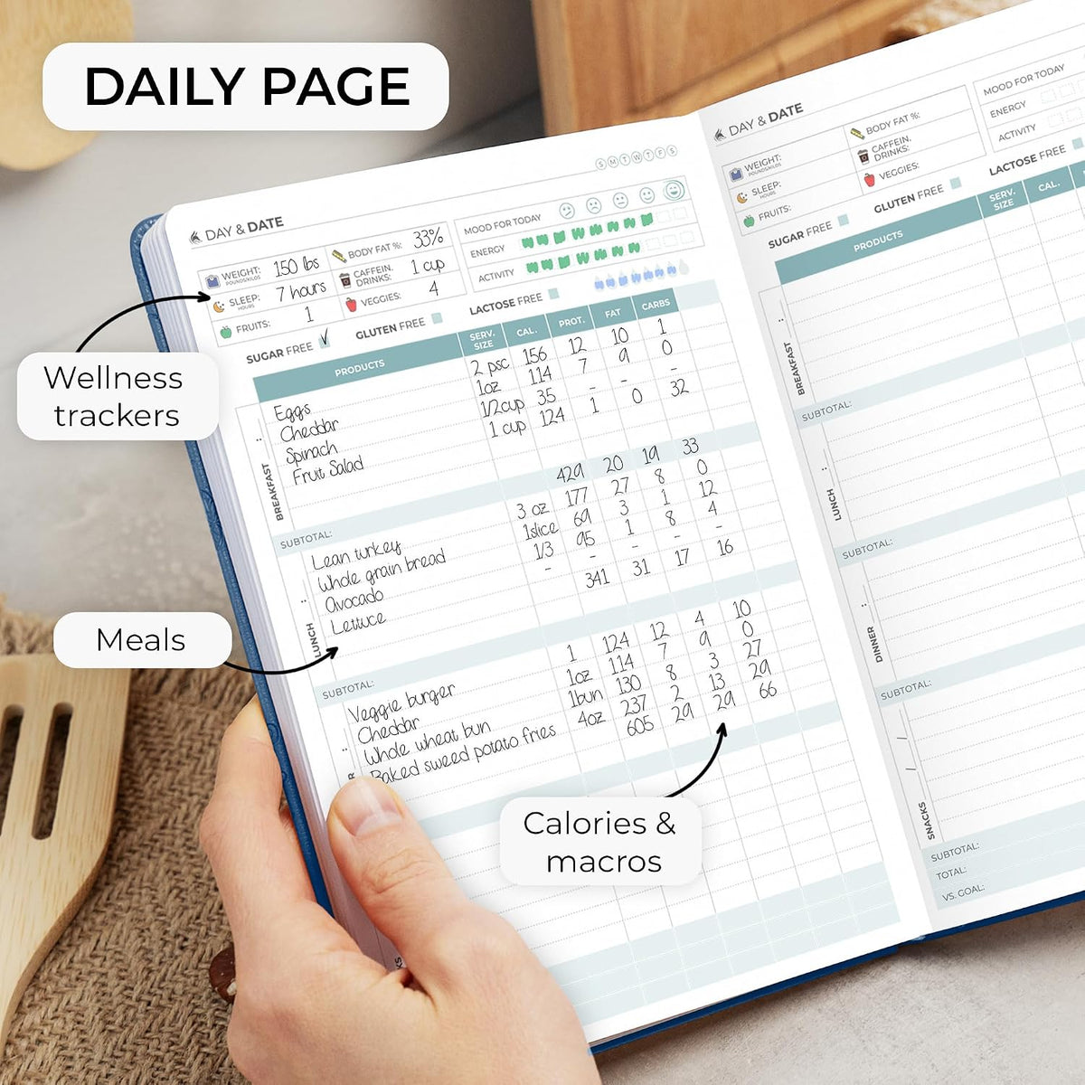 Clever Fox Food Journal for Women & Men, Weight Loss Tracker, Aquamarine