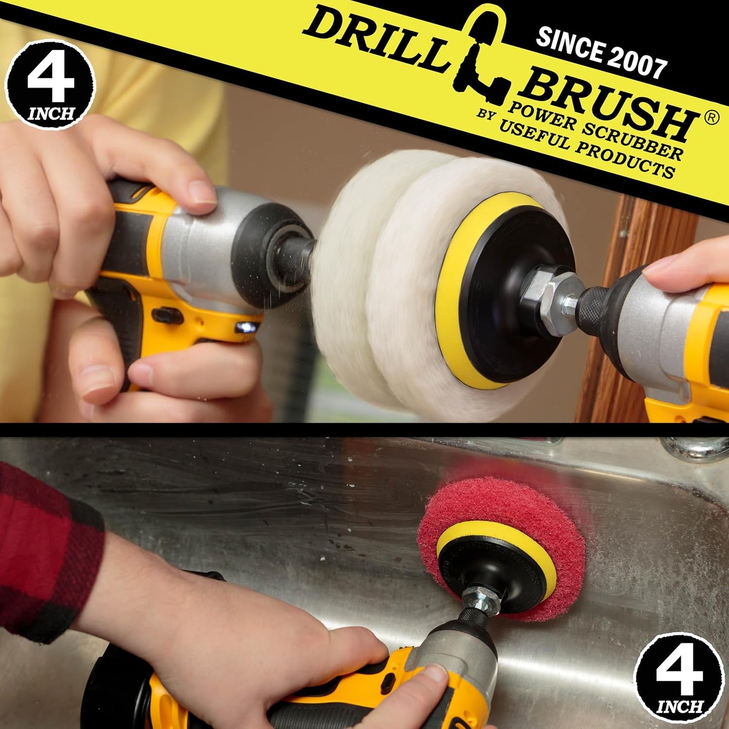 Cordless Drill Attachment - Acid Rain - Pool Tile - Granite - Shower Doors | Scrub - Scour - Drill Pads - Hard Water Stain Remover - Soap Scum - Mold - Mildew - Mineral - Rust - Calcium - Limescale