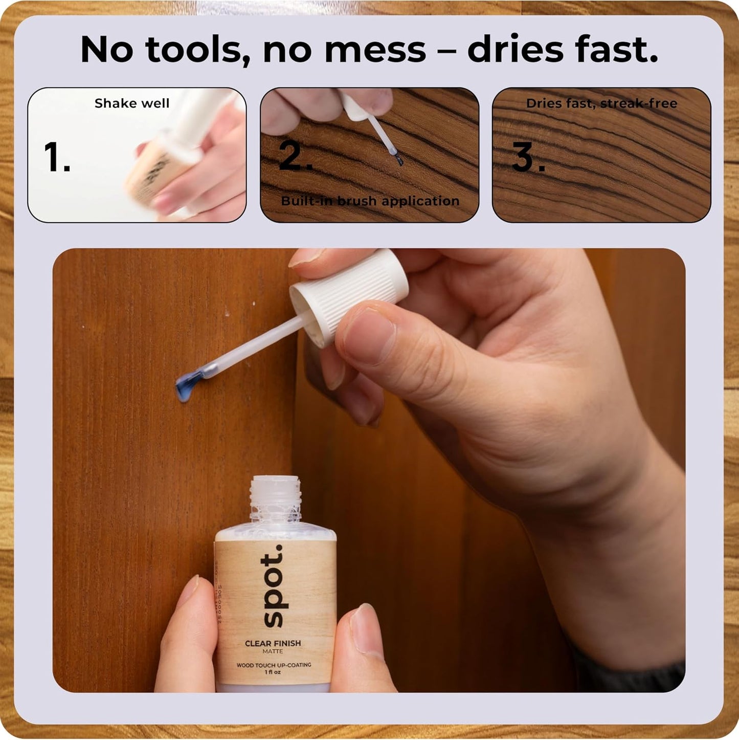 Light Brown Wood Stain Repair Kit, Brush-On Touch-Up Stain Bottles, Golden Oak, Early America, Cherry, Red Oak, Interior and Exterior Wood, 4 fl oz Total by spot.