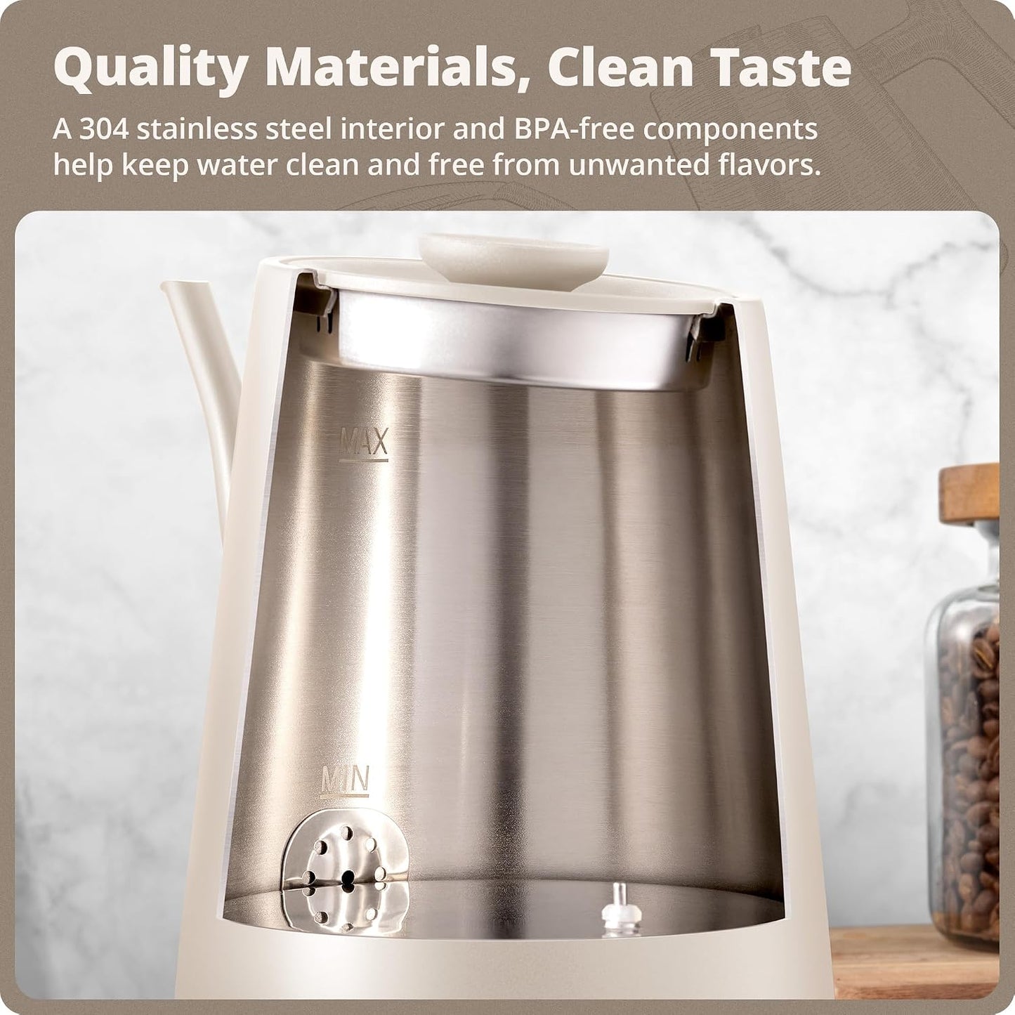 Greater Goods Gooseneck Electric Kettle, 1200W Temperature Control, 0.8L | Pour-Over & Tea Kettle with Stainless Steel Interior, Built-In Brew Timer, Fast Heating for Chemex, V60, & Matcha (Birch)