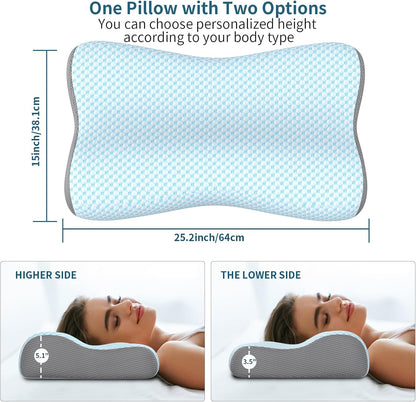 Polovo Cervical Neck Pillow for Pain Relief - Ergonomic Side Sleeper Pillow for Deep Sleep, Contour Memory Foam Pillows for Sleeping Bed Pillow for Side Back Stomach Sleepers(Grey)